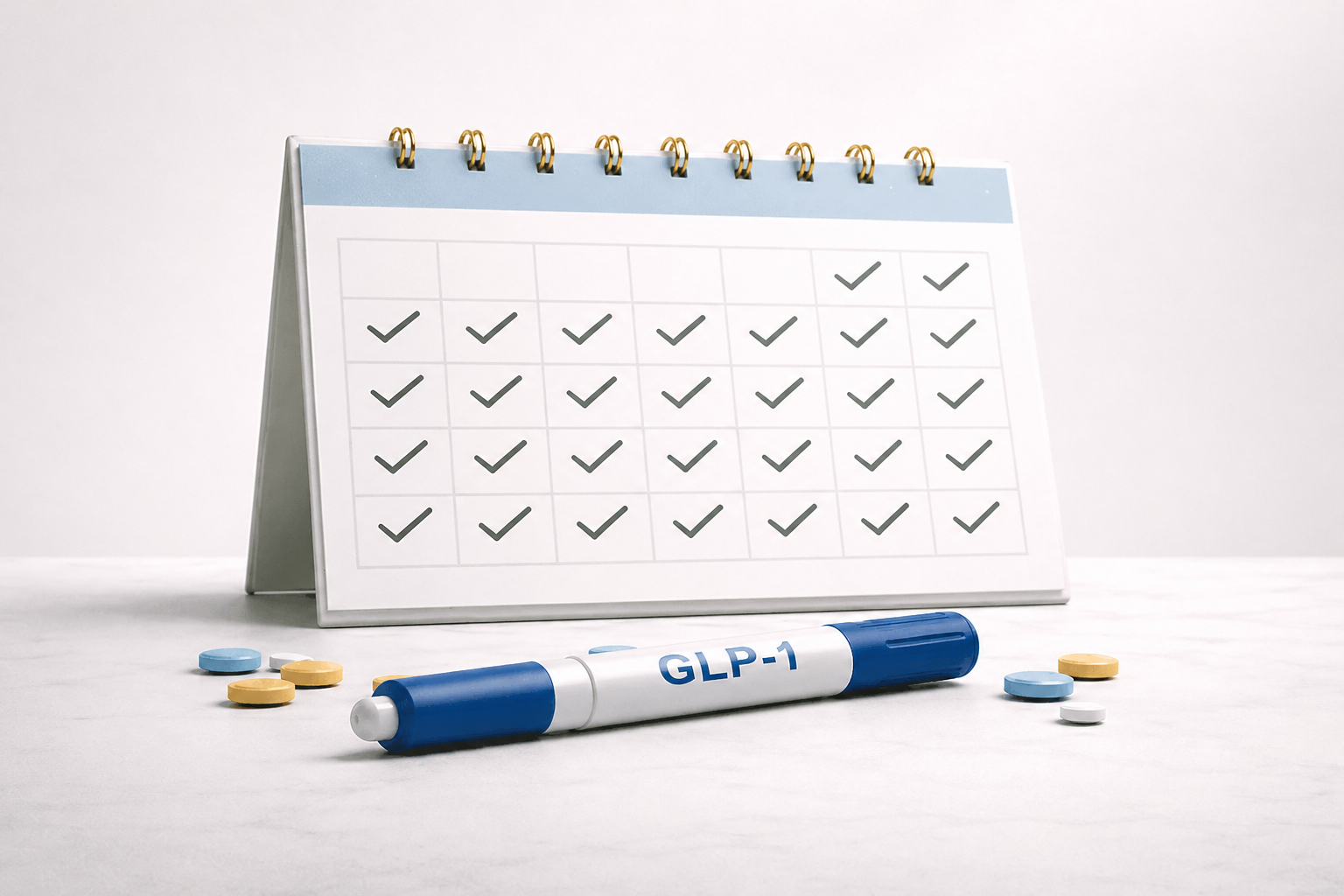 Illustration of long-term weight loss drug use for weight maintenance, showing sustained results with continuous obesity medication treatment.